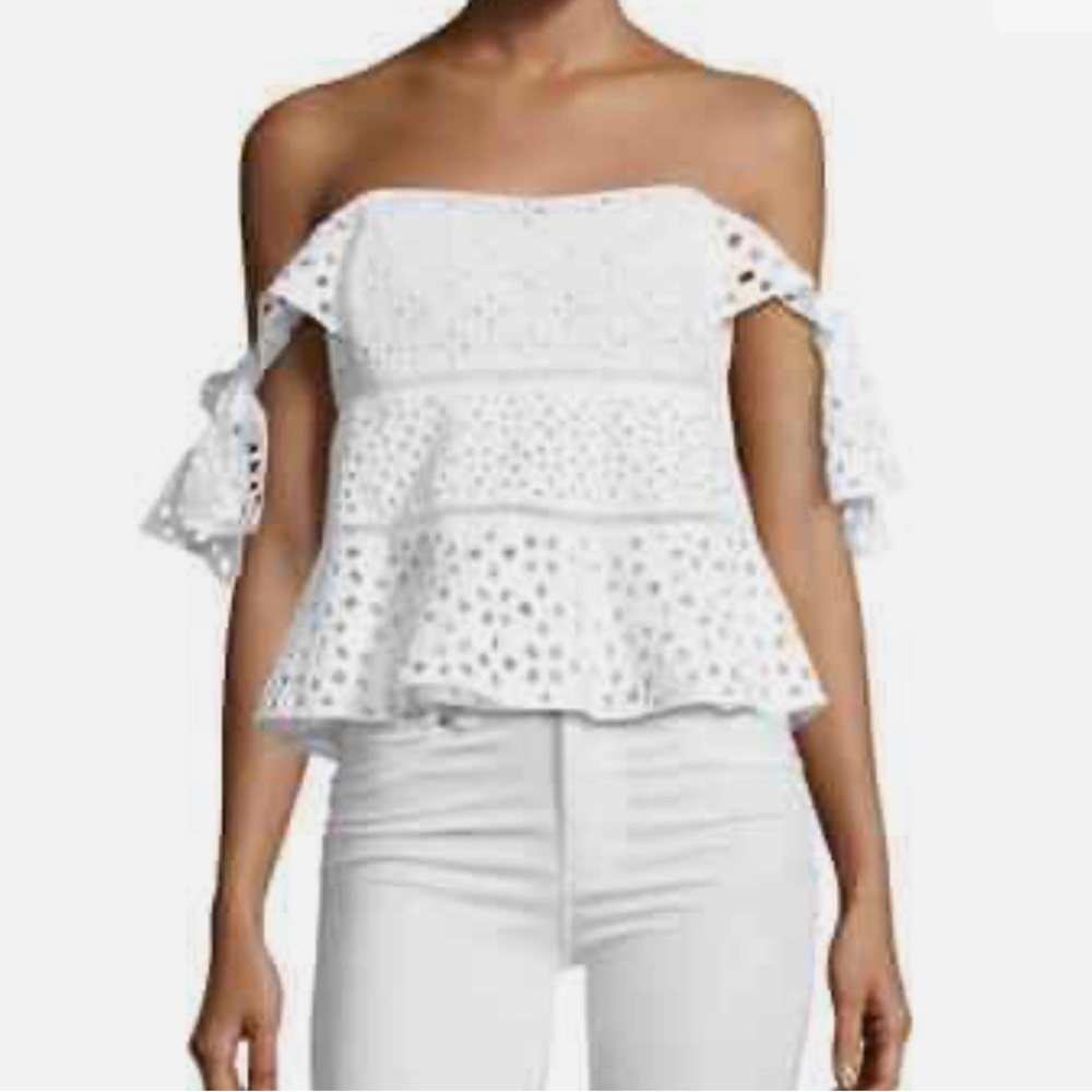 NWT Rebecca Taylor White Amora Off Shoulder Eyelet Top